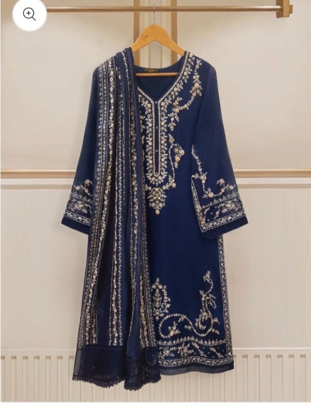 Embroidered Navy Blue Ethnic Dress with Matching Dupatta